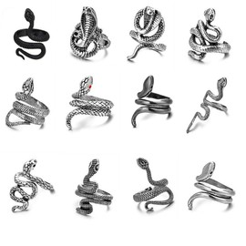 Pingyongchang 7-12 Pcs Vintage Open Knuckle Stacking Snake Ring Set Punk Animal Snake Gothic Adjustable Finger Rings for Women Girls Men Party Gifts Jewelry-B