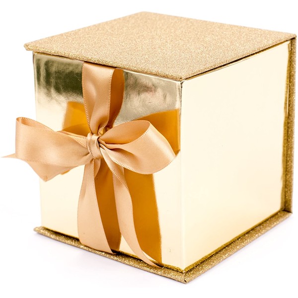 Hallmark Signature 4" Small Gift Box with Paper Fill (Gold Glitter) for Weddings, Engagements, Graduations, Holidays, Christmas, Valentines Day and More