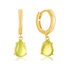 Brandlinger ® Gemstone Earrings Silver 925. Hoop Earrings with Gemstone Pendant Teardrop Chalcedony Purple or Green Jewellery Women's 18 Carat Gold Plated for Women and Girls Diameter of Hoop Earrings