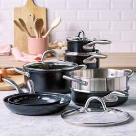 GreenPan Lima Midnight Hard Anodized Healthy Ceramic Nonstick 11 Piece Cookware Pots and Pans Set, PFAS-Free, Induction, Oven Safe, Black