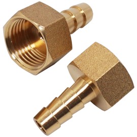 SKIR'CO Pack of 2 Female Thread Barb Brass Fitting 1/2 Inch x 10 mm, Hose Barb Adapter, Hose Tail Connector, BSP Thread