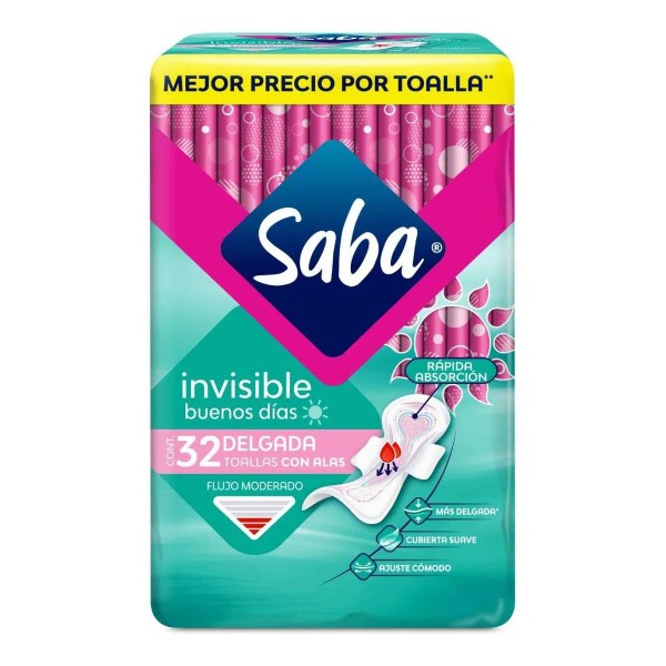 Toallas Femeninas Saba Invisible Buenos Días Delgadas 32 Pzs