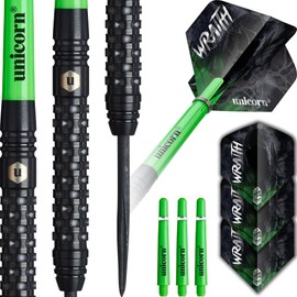 Unicorn Darts Set | Wraith | 90% Tungsten Barrels with Complex Milled Grip | Durable 100 Micron Ultrafly Flights | Black Steel Tip Volute Points | 23 g
