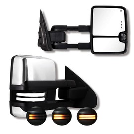 Towing Mirrors for 2014-2018 Chevy Silverado & GMC Sierra 1500 - Power Glass, Switchback Light,Backup Light,Headed, Running Light (Chrome)
