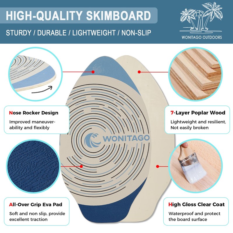 LINGVUM Skimboard with EVA Grip Pad and High Gloss Clear