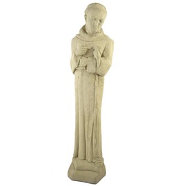 American Made Vintage Mission-Style St Francis with Dove Concrete Garden Statue, 24"