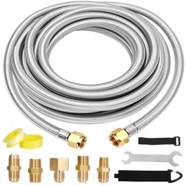 Aekops 18 Feet High Pressure braided Propane Hose Extension kit, Stainless Steel Propane Gas Line with 3/8" Flare to 1/2 Female NPT, 1/4 Male NPT, 3/8 Male NPT, 3/8 Male Flare for BBQ Grill Fire Pit