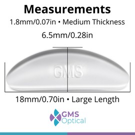 GMS Optical 1.8mm Reg-Thin/18mm Long Length- Anti-Slip Adhesive Contoured Silicone Nose Pads for Glasses & Sunglasses to Keep Glasses from Sliding Down Nose (5 Pair)(Clear)
