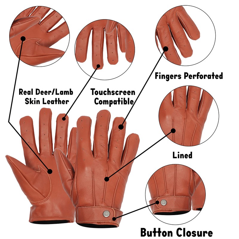 URBAN BUCK Mens Real Leather Motorcycle Ridding Warm Touchscreen Button