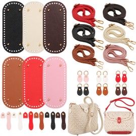 Sunnymove 24 Pcs Bag Bases for Crochet Purse Kit Include 6 Crochet Bag Bases 6 Leather Purse Strap Replacement Set 6 Snap Buckles for DIY Making Kit Handbag Tote Supplies(Pink Brown,Long Handle)