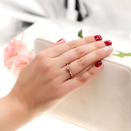 Uloveidoローズゴールドメッキソリティアシミュレートされたダイヤモンドの結婚指輪、925スターリングシルバー婚約指輪LJ091（サイズ18）