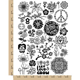Spring Summer Flowers Temporary Tattoo Water Resistant Fake Body Art Set Collection - Black (One Sheet)