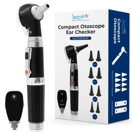 SereneLife 2-in-1 Ophthalmoscope & Otoscope Set | Perfect for Inspecting Ears, Mouth & Nose | Multi-Aperture Diaphragm Wheel & Battery Powered | Includes 4 Reusable Washable Tips | for Family & Pets