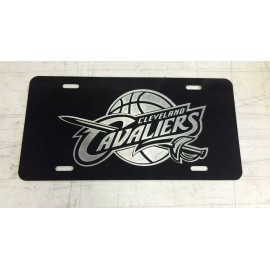 BLVD Cleveland Cavaliers Logo Car Tag Diamond Etched on Black Aluminum License Plate