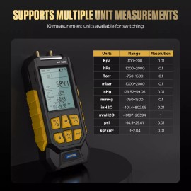 AUTOOL Portable Digital Manometer Dual Port Air Vacuum Pressure Gauge HVAC -100~200Kpa
