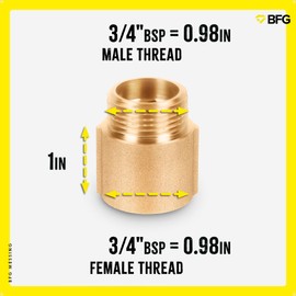 BFG 25mm Straight Extension - 3/4 inch (Ø 25mm) Female/Male Thread - 2 Pieces Brass Nipple Pipe with 3/4" Internal and External Thread for Drinking Water