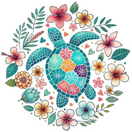 HKLIOPU Turtle Cross Stitch Kits for Adults,11CT Printed Cross Stitch Kits,Flowers Stamped Embroidery Kits for Adults Wall Art Home Decoration 40x40cm (LZ193)