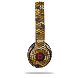 WraptorSkinz Skin Compatible with Beats Solo 4, Solo 3 and Solo 2 Wireless Headphones - HEX Mesh Camo 01 Orange - Decal Vinyl Wrap (Headphones NOT Included)