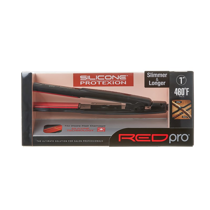 Red Pro Hair Straightener Silicone Protexion Flat Iron 1 Inch,