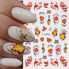 6Pcs Fall Nail Art Stickers Maple Leaf Nail Stickers Thanksgiving Fox Squirrel Pumpkin Nail Decals Thanksgiving Maple Leaves Nail Art Design Stickers Autumn Nail Decoration for Women Girls Manicure