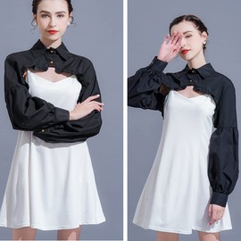 Elegtiskas Detachable Dickey Blouse False Collar Half Shirt Blouse Collar Crop Top B-Black