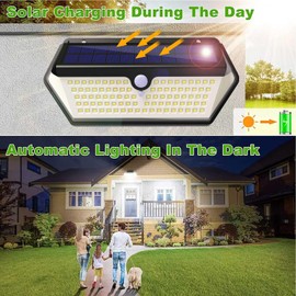 4 Pack Solar Motion Sensor Security Wall Lights Outdoor, 128 LED 1200LM Fence Step Lights with 3 Modes, 270° Wide Angle IP65 Waterproof for Garage Front Door Porch Yard Driveway (Bright White, 4 Pack)