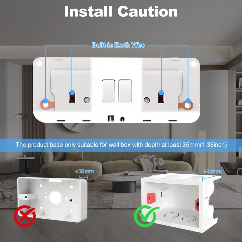 Electrical Double Switched Power Wall Plug Socket with Two USB