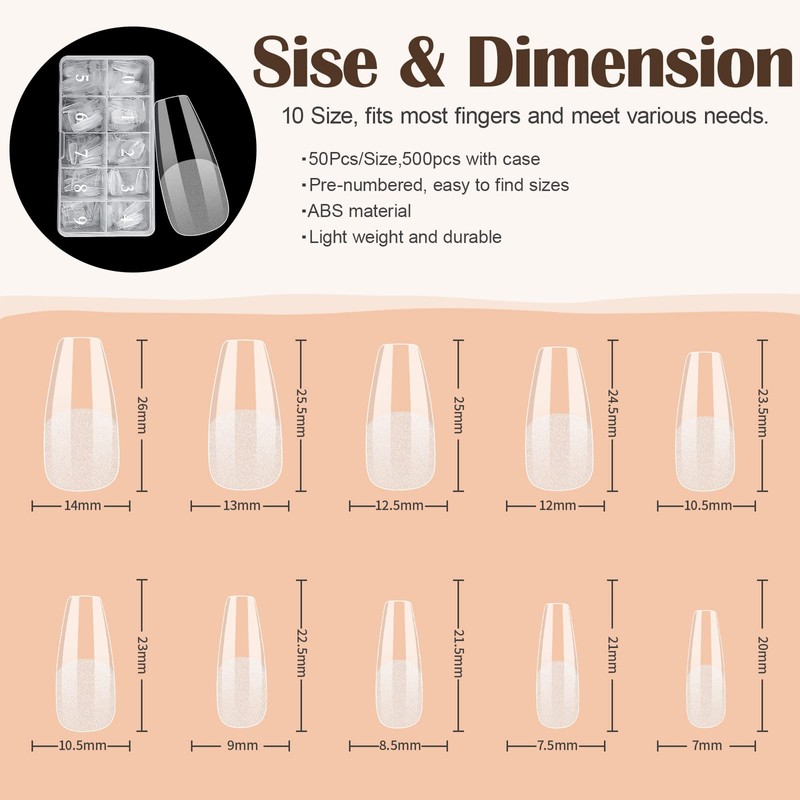 Kredioo Gel X Nail Extension Kit, 500Pcs Acrylic Nail Tips