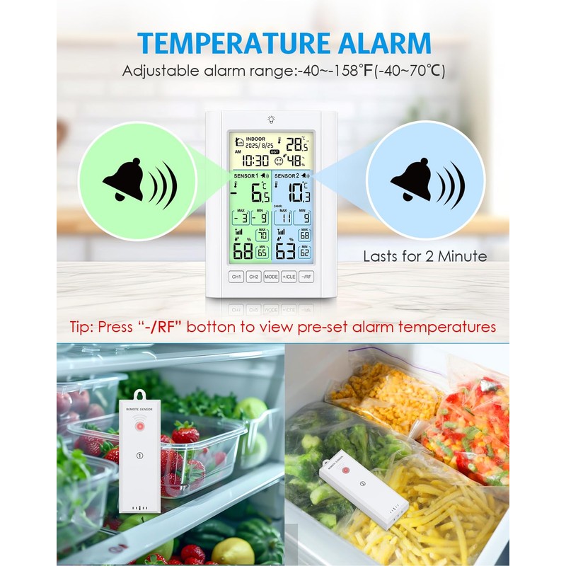Brifit Digital Fridge Thermometer with 2 Sensors, Fridge Freezer Thermometer