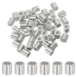 sourcing map 3/16"(4mm) Aluminum Crimping Loop Sleeve, Wire Rope Stop Sleeve Round Crimp Ferrules for Wire Rope and Cable Ferrule, Silver 50Pcs