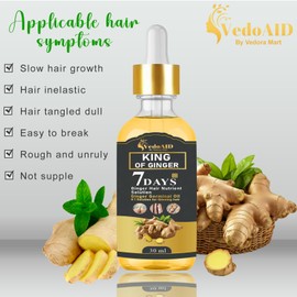 VedoAID Ginger Oil for Hair Growth - Biotin Hair Growth Serum, 100% Pure Natural Ginger Essential Oil - Promotes Stronger, Thicker, Longer Hair in Women & Men (5pc)