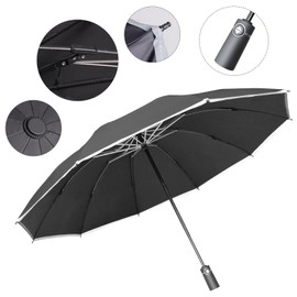 Regenschirm Sturmfest – Winddichter und Starker -Regenschirm mit Automatischem Falten und Umgekehrter,Taschenschirm für Herren und Damen, Reflektoren Am Rand-10 Rippen-Durchmesser 126cm