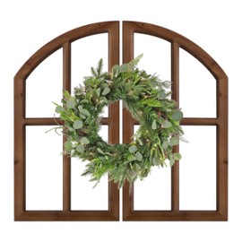 Sintosin Farmhouse Arched Window Frame Wall Decor 30 Inch Tall, Set of 2 Hanging Burning Finished Wooden Window Pane above Bed Wall Art, Rustic Home Decor for Living Room Fireplace Entryway Hallway