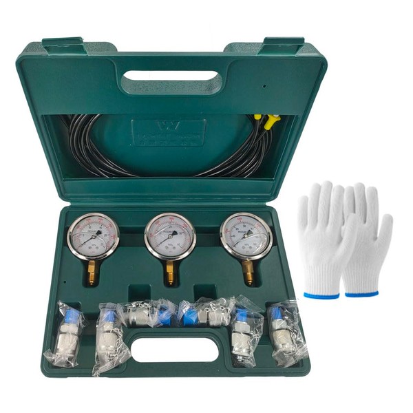 Shkalacar Hydraulic Pressure Test Kit, 25/40/60MPa 3 Gauges, 6 Test