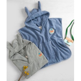 PandaHome Children's Bath Poncho, Terry Cloth Poncho for Boys and Girls, 100% Cotton, Dressing Gown with Hood, Quick-Drying, Soft, Absorbent Bathrobes, 400 g/m², blue