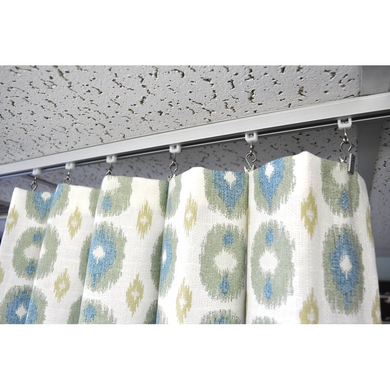 Ceiling Curtain Track Set with Wheeled Carriers and Hooks (7'-Silver)