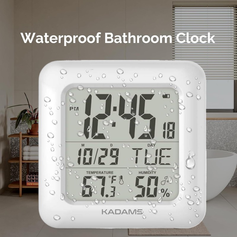 KADAMS Bathroom Clock 9.5" Kitchen Wall Clock with Large LCD