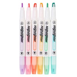 Sewroro 6pcs Duo Highlighters Pens Dual Ended Pastel Markers Colourful Highlighter Students Stationary Supplies for Colouring Underlining Highlighting