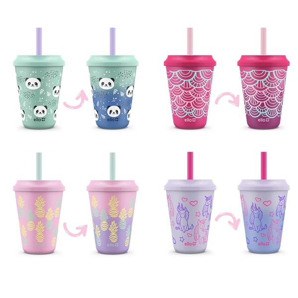 Ello Kids Plastic Reusable Color Changing Cups with Twist on