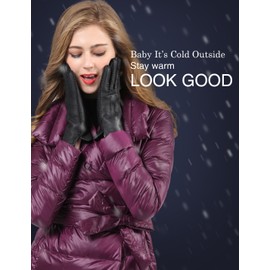 YISEVEN Women's Winter Sheepskin Leather Shearling Gloves Driving Fur Lined Sherpa Heated Warm Mittens Thick Merino Wool lining for Cold Weather Work Dress New Year Gifts, Black Large