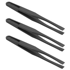 Plastic Anti-Static Tweezers, Precision Flat Tip for Jewelry Craft DIY Beauty Electronics Repair Tool Black 3 Pcs