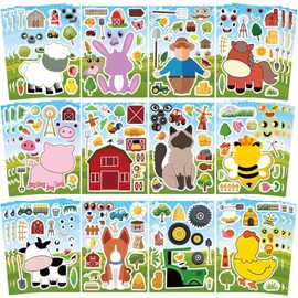 Farm Animal Stickers 24 Pack - Make a Face Sticker Sheets for Kids (9"x6" Reusable) | Farm Animals Party Favors, Classroom Rewards, Crafts & Goodie Bags Stuffers