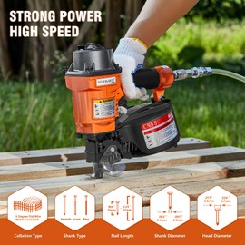 Update CN55 Pneumatic Siding Nailer for 1-Inch up to 2-1/4-Inch Nails, 15 Degree Coil Nail Gun with Bump Firing for Fast Nailing Speed, Coil Nail Gun for Pallets, Siding, Crating, Fencing, Decking