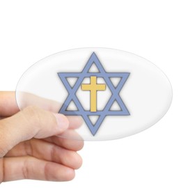 CafePress Star of David with Cross Oval Sticker Oval Bumper Sticker, Euro Oval Car Decal