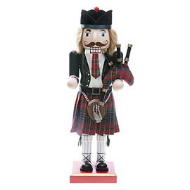 Merry Christmas Co. 14 Inch Traditional Wooden Nutcracker, Festive Holiday Tabletop Décor, Red Scottish