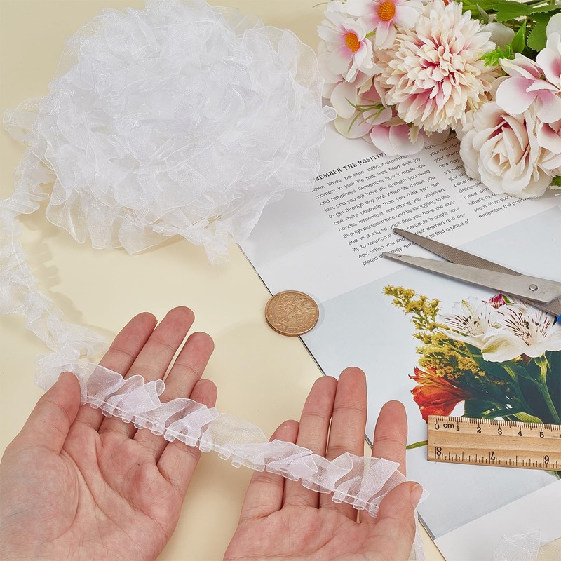 letsinstyle 10 Yards Organza Ruffled Pleated Lace Trim, Lace Edge