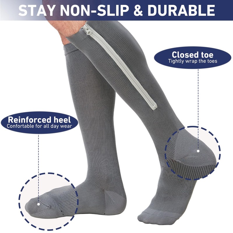 Men Zipper Compression Socks Colorful 20-30mmhg Compression Stockings Knee High