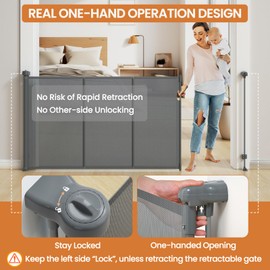 Upgrade 200 inch Extra Wide Retractable Baby Gates, 42 inch Tall Reinforced Retractable Gate to Prevent Crawling Through, Extra Long Retractable Gates Outdoor/Indoor, Real One-Handed Operation, Gray