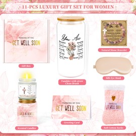11PC Get Well Soon Gift Baskets for Women, Care Package, Get Well Soon Gifts for Women After Surgery Recovery Gifts Mothers Day Baskets for Mom Sister Best Friends Grandma Wife Coworker