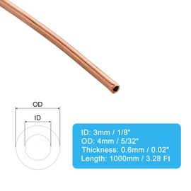 PATIKIL 1/8 Inch ID 5/32 Inch OD 0.02 Inch Thick 99.9% Copper Tube, 3.28Ft Refrigeration Tubing Coil Seamless Round Pipe Tubing for HVAC Industrial Jewellery Craft